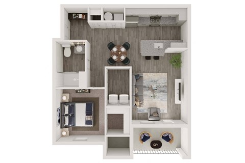 Floor plan for 1 bed, 1 bath, 827 sqft
